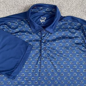 TGW Golf Polo Shirt Mens Performance Blue Golf Cart Print Size XL